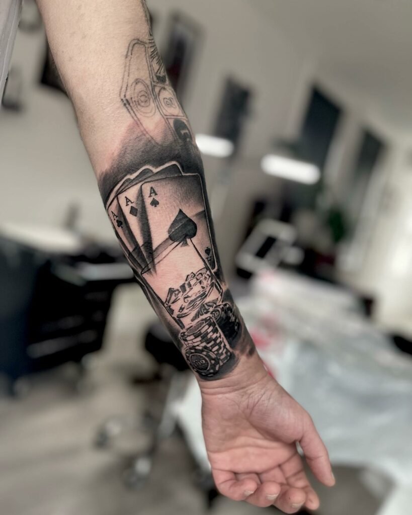 Card Forearm Black And White Tattoo