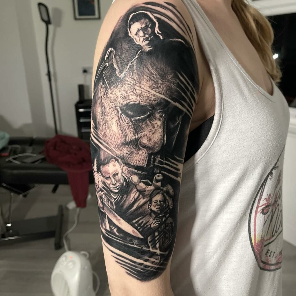 Warrior Arm Black And White Tattoo