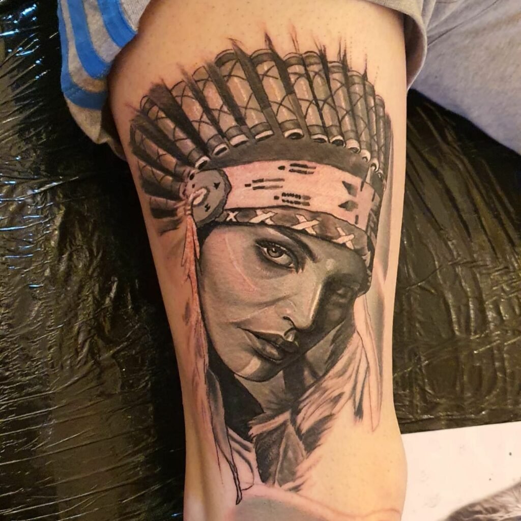 Women With Crown Black And White Tattoo